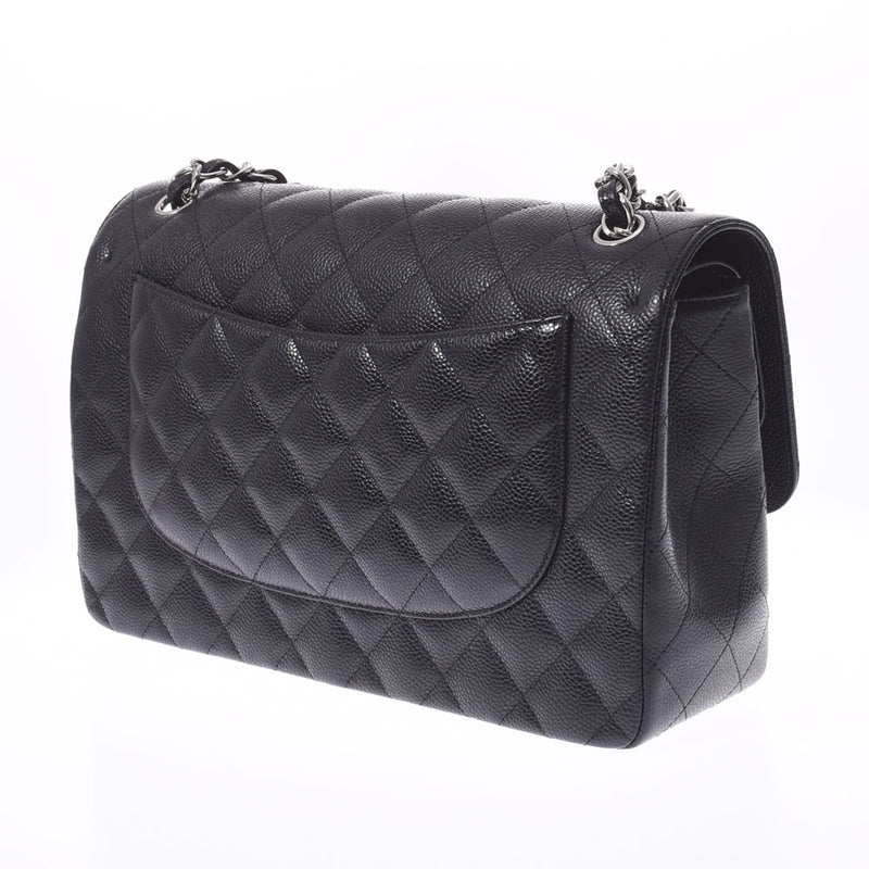 CHANEL シャネル マトラッセ チェーンショルダー Wフラップ30cm 黒 シルバー金具 レディース キャビアスキン ショルダーバッグ 新同 中古 銀蔵