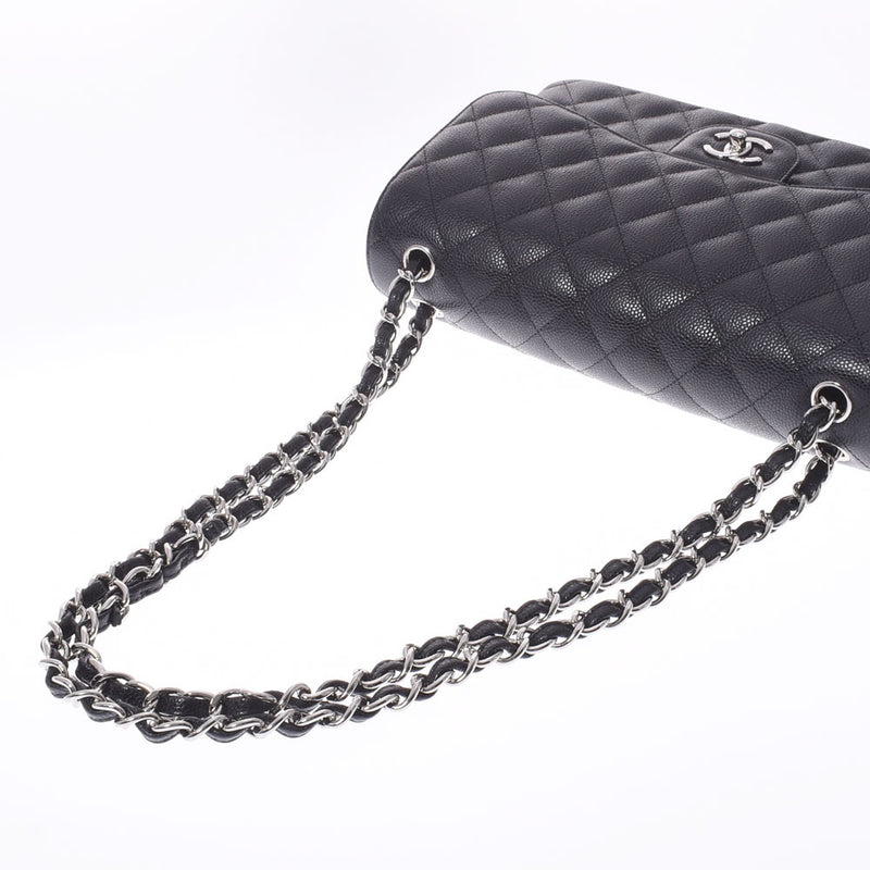 CHANEL シャネル マトラッセ チェーンショルダー Wフラップ30cm 黒 シルバー金具 レディース キャビアスキン ショルダーバッグ 新同 中古 銀蔵