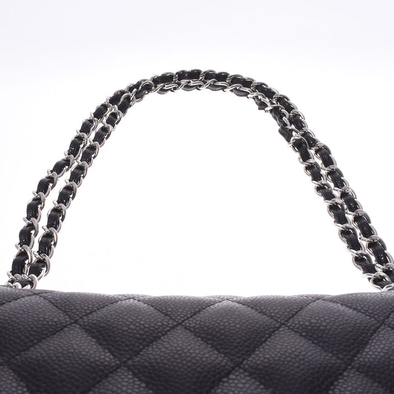 CHANEL シャネル マトラッセ チェーンショルダー Wフラップ30cm 黒 シルバー金具 レディース キャビアスキン ショルダーバッグ 新同 中古 銀蔵