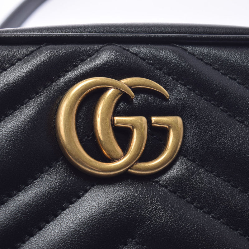 Gucci Gucci GG Marmont迷你肩袋黑色金支架448065女士小腿肩带AB AB级使用Ginzo