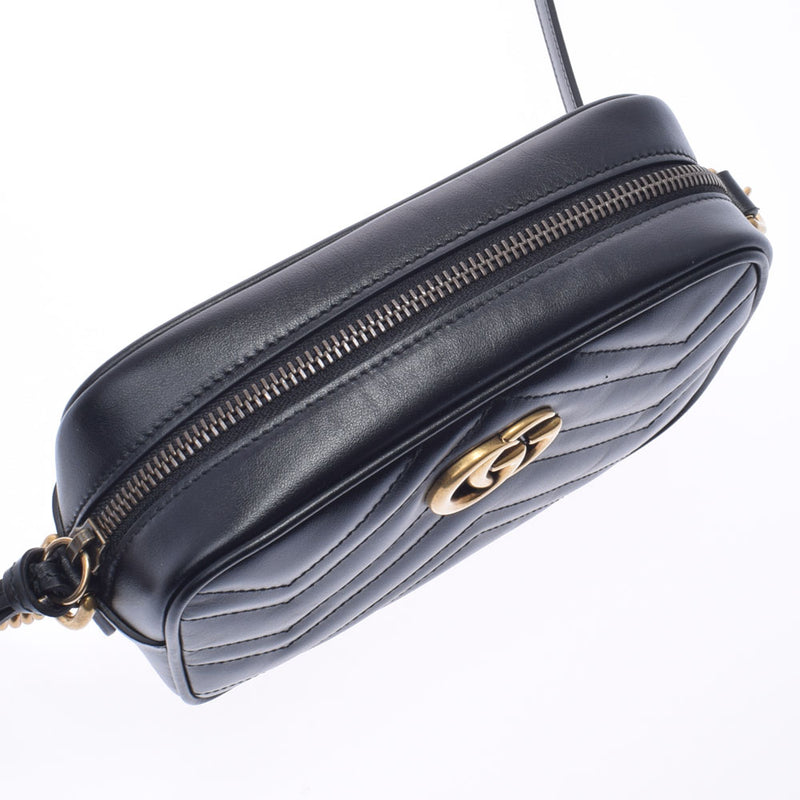 Gucci Gucci GG Marmont迷你肩袋黑色金支架448065女士小腿肩带AB AB级使用Ginzo
