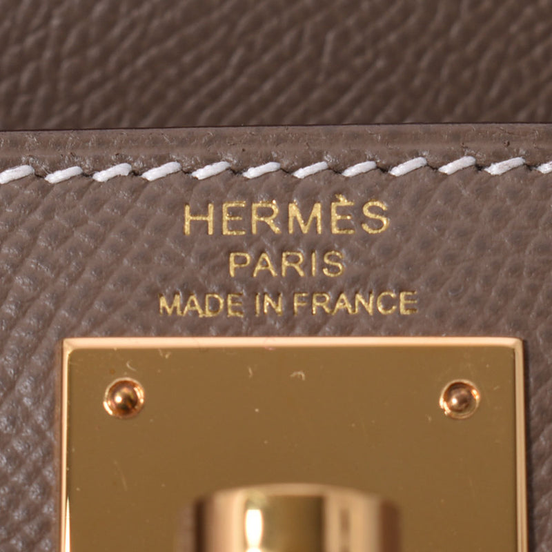 HERMES エルメス ケリー28 外縫い 2WAYバッグ エトゥープ ゴールド金具 D刻印(2019年頃) レディース ヴォーエプソン ハンドバッグ 新同 中古 銀蔵