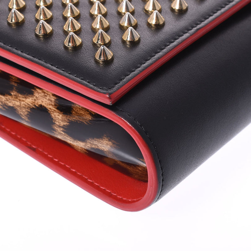 Christian Louboutin Christian Lubitan Paloma 2WAY Chain Shoulder Studs Black/Leopard Gold Bracket Ladies Calf Clutch Bag AB Rank used Ginzo