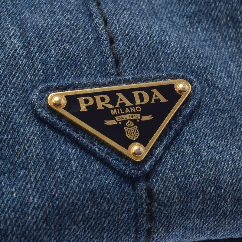 PRADA プラダ カナパミニ デニムファブリック 2WAY ネイビー ゴールド金具 1BG439 レディース デニム ハンドバッグ Bランク 中古 銀蔵