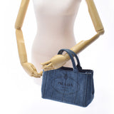 PRADA Prada Kana Pamini Denim Fabric 2WAY Navy Gold Bracket 1BG439 Ladies Denim Handbag B Rank used Ginzo