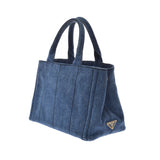 PRADA Prada Kana Pamini Denim Fabric 2WAY Navy Gold Bracket 1BG439 Ladies Denim Handbag B Rank used Ginzo