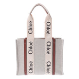 Chloe Chloe Woody Midium Tote Bag White/Brown Unisex Canvas/Calfskin Tote Bag New Ginzo