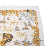 HERMES Hermes Care 90 VOILES DE LUMIERE / Light Sailing Ship White / Yellow Ladies Silk 100 % Scarf A Rank used Ginzo