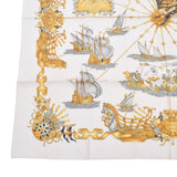 HERMES Hermes Care 90 VOILES DE LUMIERE / Light Sailing Ship White / Yellow Ladies Silk 100 % Scarf A Rank used Ginzo