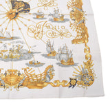 HERMES Hermes Care 90 VOILES DE LUMIERE / Light Sailing Ship White / Yellow Ladies Silk 100 % Scarf A Rank used Ginzo