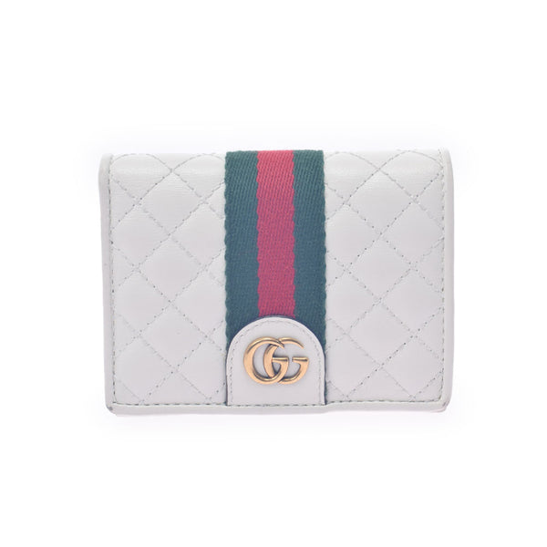 GUCCI Gucci Sherry Line Double G White Gold Bracket 536453 Ladies Calf Bi -Fold Wallet AB Rank Used Ginzo