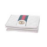 GUCCI Gucci Sherry Line Double G White Gold Bracket 536453 Ladies Calf Bi -Fold Wallet AB Rank Used Ginzo