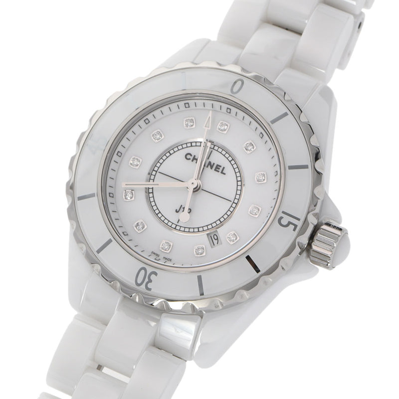 CHANEL Chanel J12 33mm 12P Diamond H1628 Men's White Ceramic/SS Watch Quartz White Dial A Rank used Ginzo