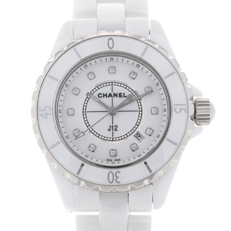 CHANEL Chanel J12 33mm 12P Diamond H1628 Men's White Ceramic/SS Watch Quartz White Dial A Rank used Ginzo