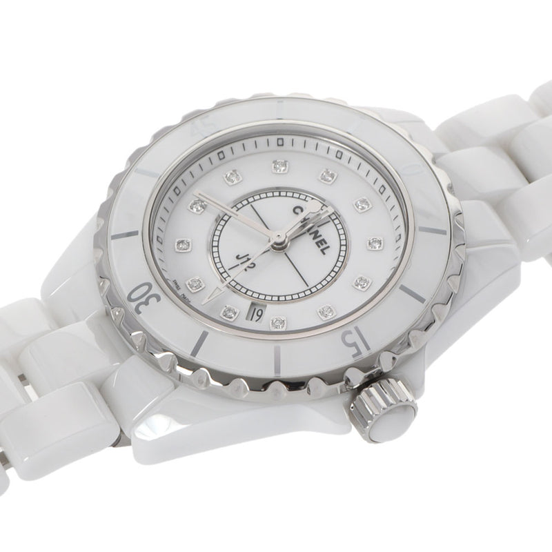 CHANEL Chanel J12 33mm 12P Diamond H1628 Men's White Ceramic/SS Watch Quartz White Dial A Rank used Ginzo