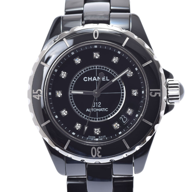 CHANEL シャネル J12 38mm 12Pダイヤ H1626 メンズ 黒セラミック/SS 腕時計 自動巻き 黒文字盤 Aランク 中古 銀蔵