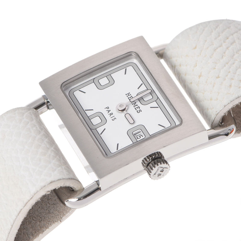 HERMES Hermes Valennia BA1.210 Ladies SS/Leather Watch Quartz White Dial AB Rank Used Ginzo