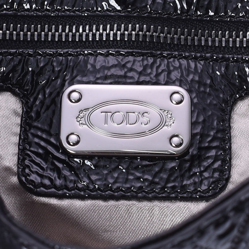 TOD’S トッズ チェーン 黒 シルバー金具 レディース エナメル ハンドバッグ ABランク 中古 銀蔵