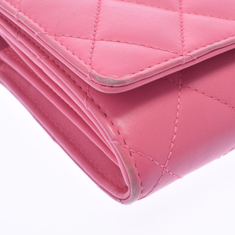 CHANEL Chanel Simple CC Pink Ladies Lambskin Bi -fold Wallet B Rank Used Ginzo