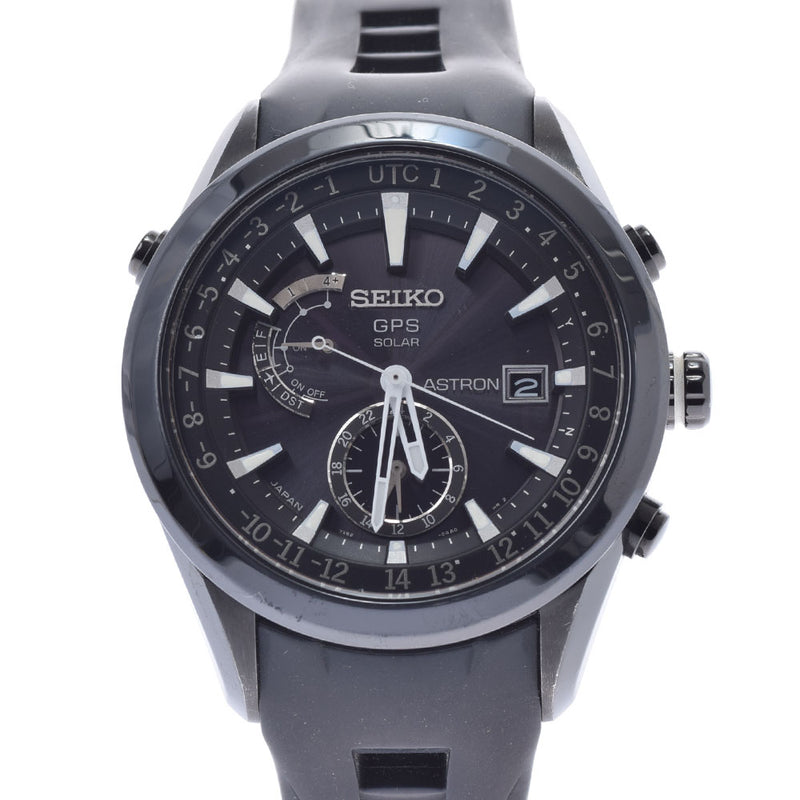 SEIKO Seiko Astron Solar GPS SBXA011 Men's Titanium/Rubber Watch Black Dial AB Rank Used Ginzo