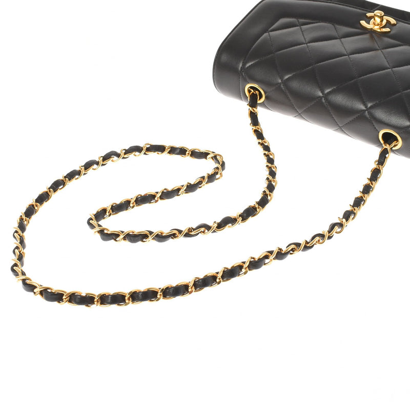 CHANEL Chanel Matrasse Diana Chain Shoulder Black Gold Bracket Ladies Ram Skin Shoulder Bag AB Rank Used Ginzo