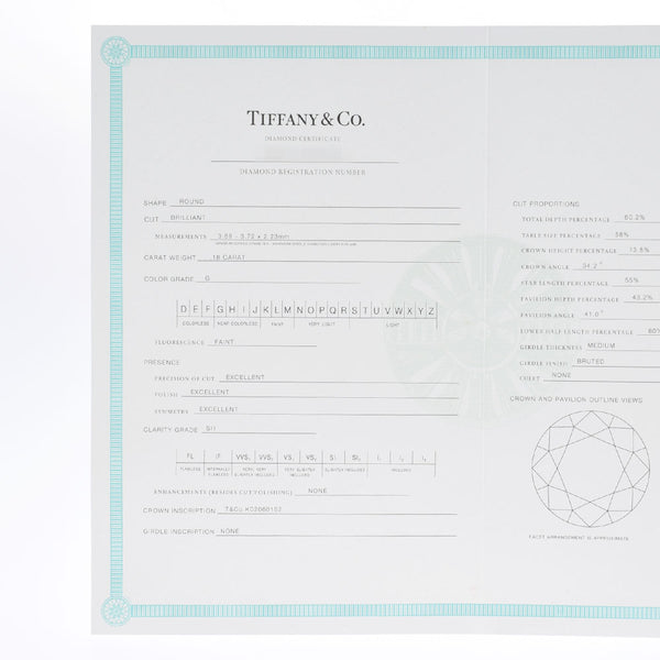 Tiffany＆Co。TiffanySolitia Diamond 0.18CT G-SI1-3EX No. 10女士PT950 Platinum Ring / ring A等级使用Ginzo