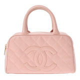 香奈儿Chanel Matrasse Minoboston袋粉红色金色支架女士鱼子酱皮肤手提包B等级用ginzo