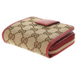 GUCCI Gucci Compact Wallet Outlet Red/Brown 346056 Unisex GG Canvas Leather Bi -fold Wallet
