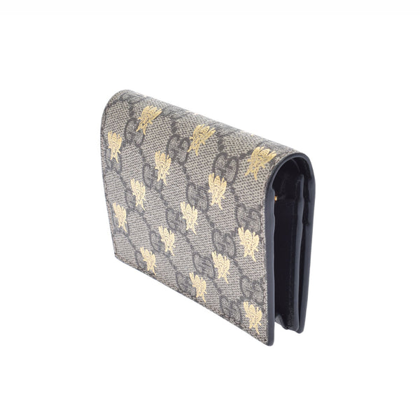 Ginzo used GUCCI Gucci Gg GG Sprem Befrint 508757 Beige/Gold GG Canvas Leather Bi -fold Wallet [Mother's Day 50,000]