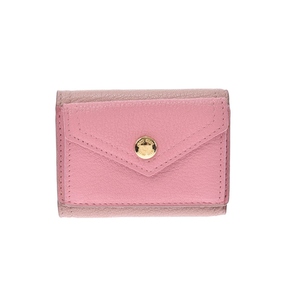 MIUMIU Miu Miu Pink Gold Bracket 5MH021 Ladies Leather Three Fold Wallet A Rank used Ginzo