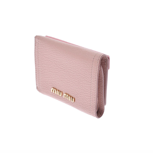 MIUMIU Miu Miu Pink Gold Bracket 5MH021 Ladies Leather Three Fold Wallet A Rank used Ginzo
