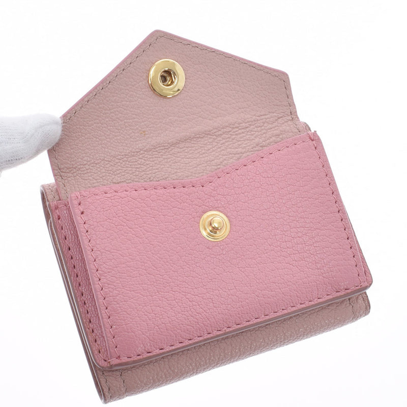 miumiu miu miu miu粉红色金支架5MH021女士皮革三折钱包级使用Ginzo