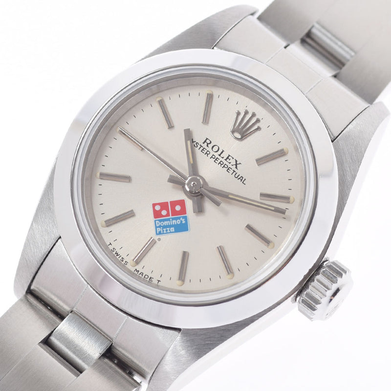 ROLEX Rolex Oyster Petual Domino Pizza 67180 Ladies SS Watch Automatic Silver Dial A Rank used Ginzo