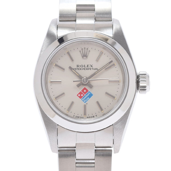 ROLEX Rolex Oyster Petual Domino Pizza 67180 Ladies SS Watch Automatic Silver Dial A Rank used Ginzo