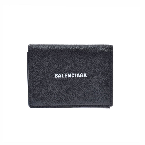 BALENCIAGA バレンシアガ チェーン付きコンパクトウォレット 黒 シルバー金具 593807 メンズ レザー 三つ折り財布 ABランク 中古 銀蔵