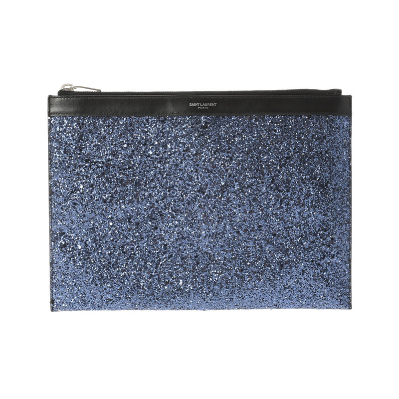 SAINT LAURENT Saint Laurent Blue Unisex Leather/Lame Clutch Bag AB Rank Used Ginzo