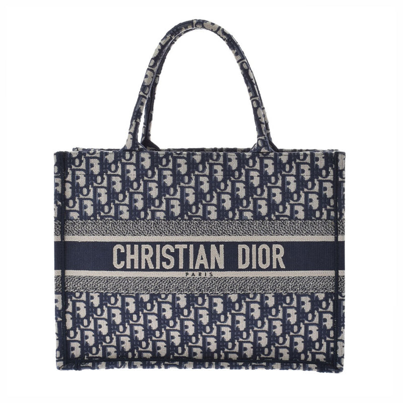 Christian Dior Book Tote Bag Medium Navy Ladies Canvas Handbag