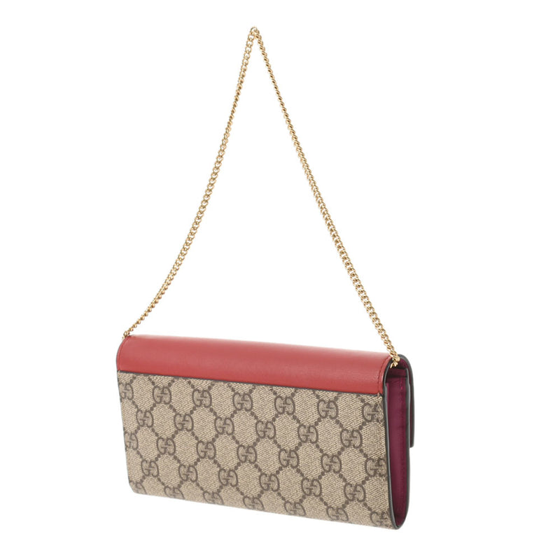 GUCCI Gucci Padlock Continental Beige/Red 453506 Ladies GG Sprem Canvas Chain Wallet AB Rank Used Ginzo