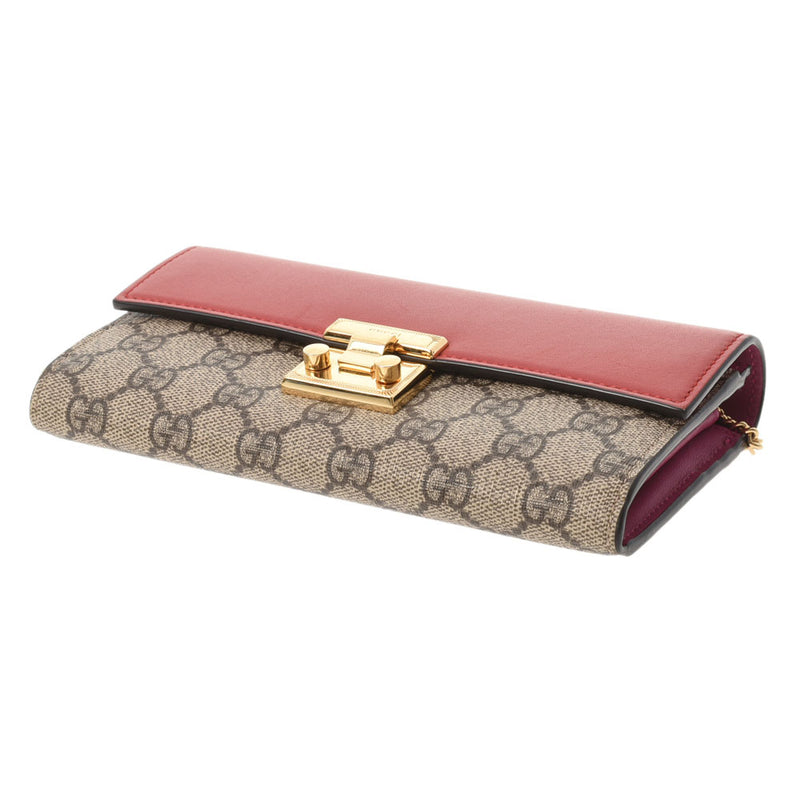 GUCCI Gucci Padlock Continental Beige/Red 453506 Ladies GG Sprem Canvas Chain Wallet AB Rank Used Ginzo