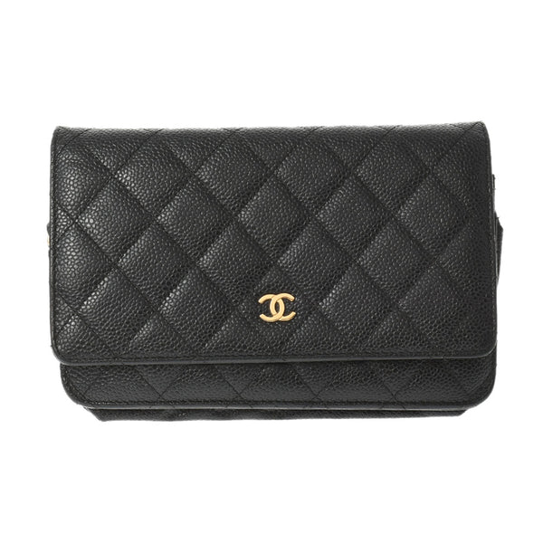 CHANEL Chanel Matrasse Chain Wallet Black Gold Bracket Ladies Caviar Skin Shoulder Bag B Rank used Ginzo