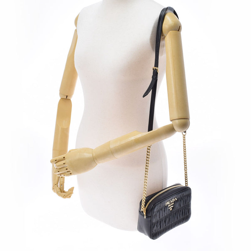 PRADA Prada Gather Chain Black Gold Bracket 1BH112 Ladies Calf Shoulder Bag B Rank used Ginzo