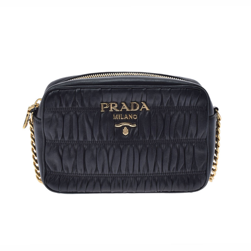 Prada gather chain Black Gold Bracket Ladies Shoulder Bag