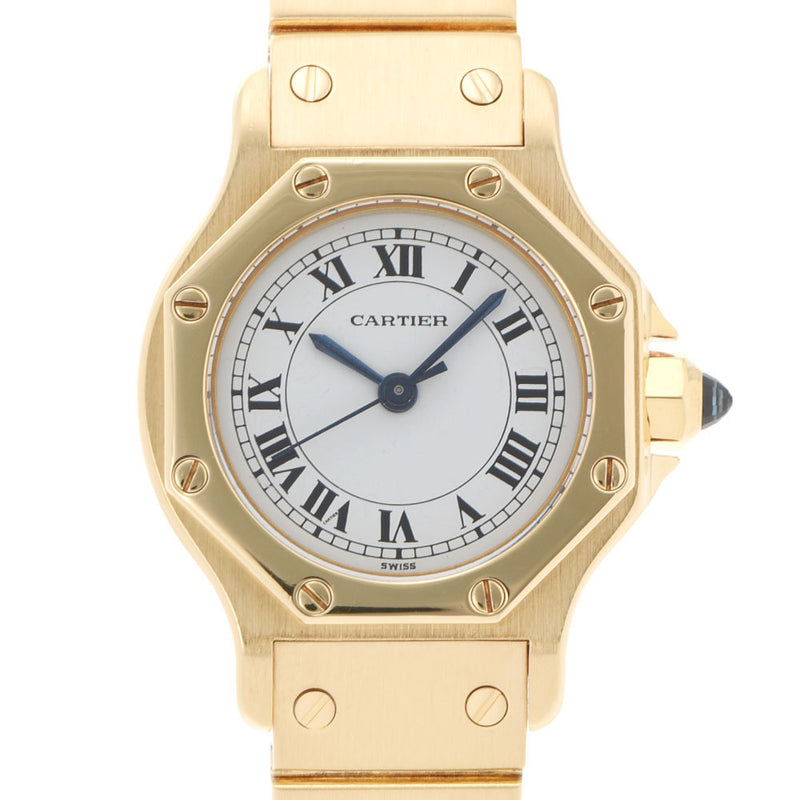 Cartier Cartier Cartier Santos Octagon女士YG手表自动白色表盘AB等级使用Ginzo