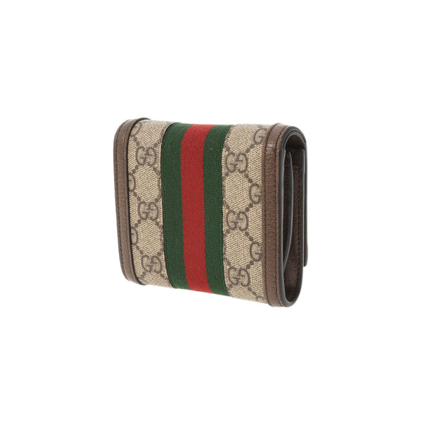 GUCCI グッチ オフディア GG コンパクトウォレット ベージュ ゴールド金具 レディース GGスプリームキャンバス 二つ折り財布 ABランク 中古 銀蔵