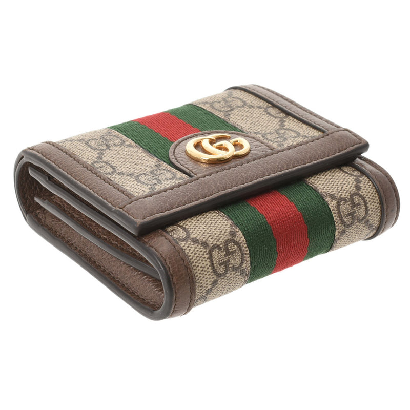 GUCCI グッチ オフディア GG コンパクトウォレット ベージュ ゴールド金具 レディース GGスプリームキャンバス 二つ折り財布 ABランク 中古 銀蔵