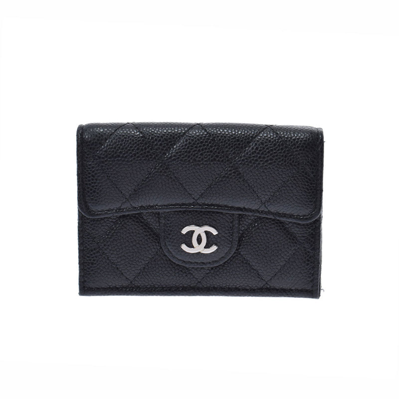 CHANEL シャネル キャビアスキン/黒・三つ折り財布