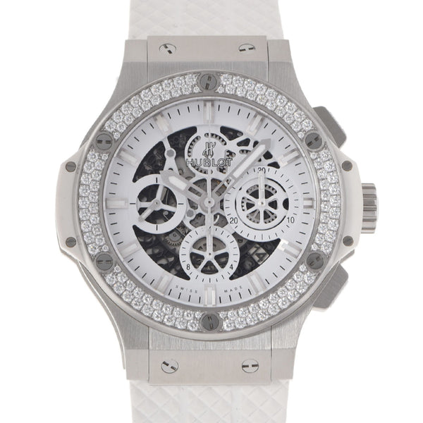 HUBLOT ウブロ アエロバン オールホワイト ベゼルダイヤ 311.SE.2010.RW.1104.JS メンズ SS/ラバー 腕時計 自動巻き 白/ハーフスケルトン文字盤 Aランク 中古 銀蔵