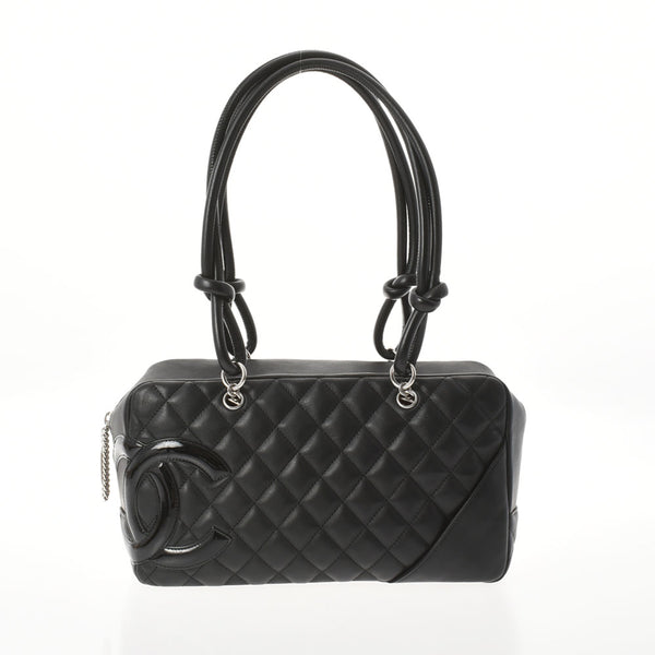 CHANEL シャネル カンボンライン ボーリングバッグ 黒/黒 レディース レザー ハンドバッグ ABランク 中古 銀蔵