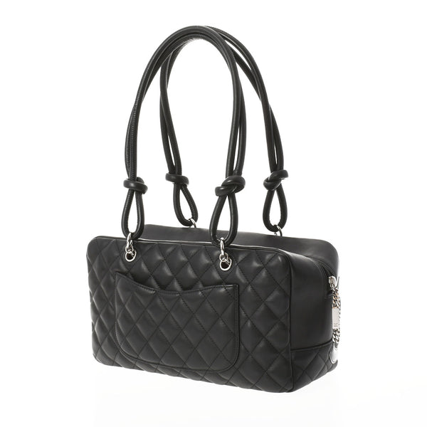 CHANEL シャネル カンボンライン ボーリングバッグ 黒/黒 レディース レザー ハンドバッグ ABランク 中古 銀蔵