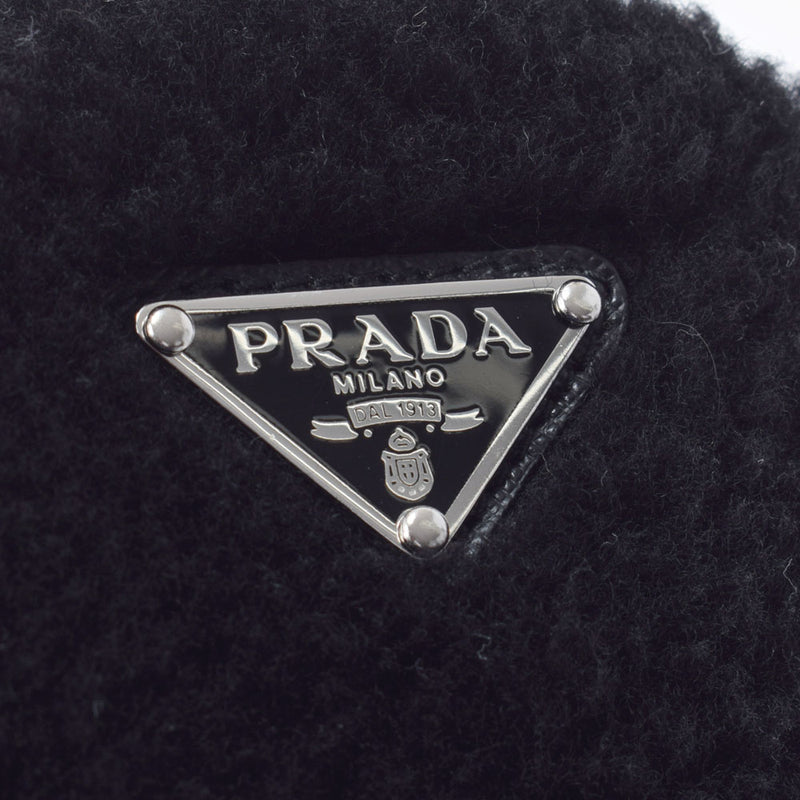 Prada Prada剪切黑色银架1BP027女士Mouton肩带一个等级使用Ginzo